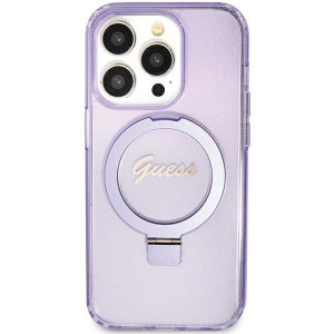 Оригинален гръб GUESS Ring Stand Script Glitter MagSafe - iPhone 11 лилав