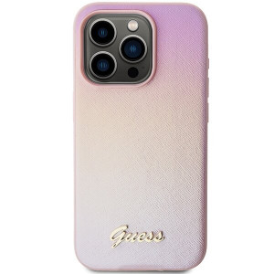 Оригинален гръб GUESS Saffiano Iridescent Script - iPhone 15 Pro розов - Img 3
