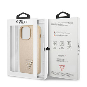 Оригинален гръб GUESS Saffiano Triangle Logo GUHCP14XPSATLE - iPhone 14 Pro Max бежов - Img 8
