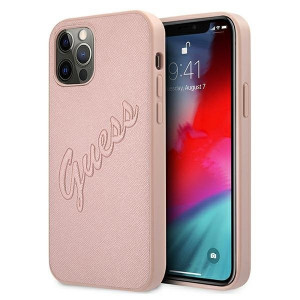 Оригинален гръб GUESS Saffiano Vintage Script GUHCP12LRSAVSRG - iPhone 12 Pro Max розов - Img 1