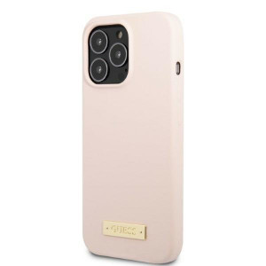 Оригинален гръб GUESS Silicone Logo Plate MagSafe GUHMP13XSPLP - iPhone 13 Pro Max розов - Img 2