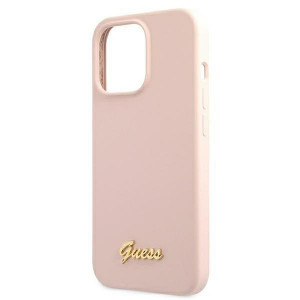 Оригинален гръб GUESS Silicone Script Gold Logo GUHMP13LLSLMGLP MagSafe - iPhone 13 Pro светлорозов - Img 6