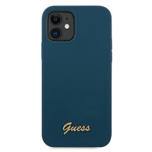 Оригинален гръб GUESS Silicone Vintage Gold Logo GUHCP12SLSLMGBL - iPhone 12 mini син - Img 3