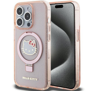 Оригинален гръб Hello Kitty Ring Stand Glitter Electrop Logo MagSafe - iPhone 15 Pro розов - Img 1