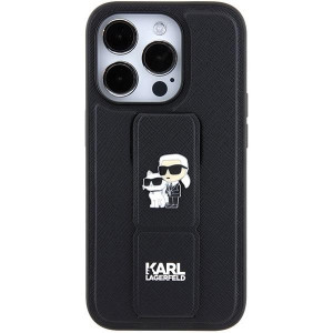 Оригинален гръб KARL LAGERFELD Gripstand Saffiano Karl & Choupette Pins - iPhone 15 Pro Max черен - Img 4