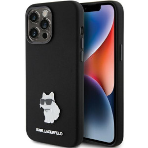 Оригинален гръб KARL LAGERFELD Silicone Choupette Metal Pin - iPhone 15 Pro черен - Img 1