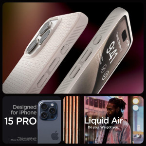 Оригинален гръб SPIGEN Liquid Air - iPhone 15 Pro natural titanium - Img 2