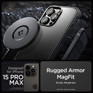 Оригинален гръб SPIGEN Rugged Armor MagSafe - iPhone 15 Pro Max черен мат - Img 10