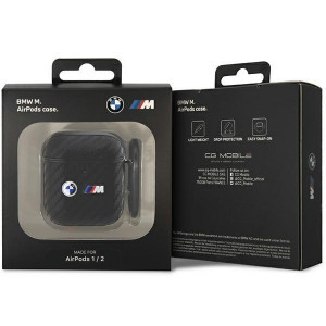 Оригинален калъф за слушалки BMW Carbon Double Metal Logo BMA2WMPUCA2 - AirPods 1 / 2 черен - Img 3