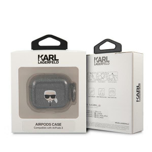 Оригинален калъф за слушалки Karl LAGERFELD Glitter Karl's Head KLA3UKHGK - AirPods 3 черен - Img 3