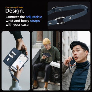 Оригинален калъф тип книга с каишка SPIGEN Wallet S - iPhone 15 Pro тъмносин - Img 11