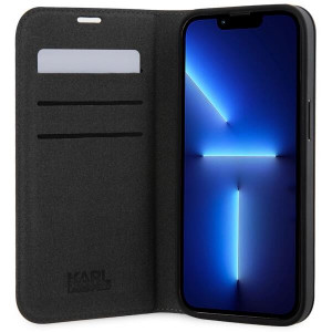 Оригинален калъф тип книга KARL LAGERFELD Saffiano Monogram KLBKP14LSAKLHPK - iPhone 14 Pro черен - Img 4
