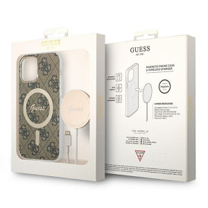 Оригинален комплект GUESS 4G Print (гръб + зарядно) MagSafe GUBPP12MH4EACSW - iPhone 12 / 12 Pro кафяв - Img 10