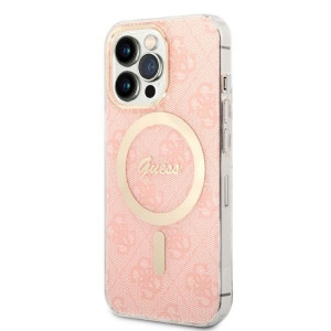 Оригинален комплект GUESS 4G Print (гръб + зарядно) MagSafe GUBPP13LH4EACSP - iPhone 13 Pro розов - Img 2