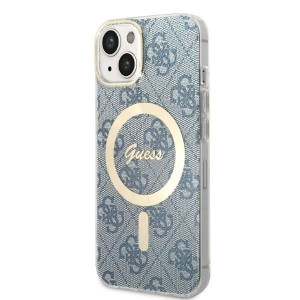 Оригинален комплект GUESS 4G Print (гръб + зарядно) MagSafe GUBPP14SH4EACSB - iPhone 14 син - Img 2