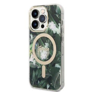 Оригинален комплект GUESS Jungle (гръб + зарядно) MagSafe GUBPP14LHJEACSA - iPhone 14 Pro зелен - Img 2