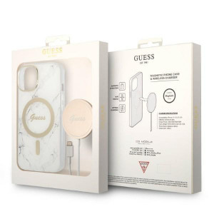 Оригинален комплект GUESS Marble (гръб + зарядно) MagSafe GUBPP14MHMEACSH - iPhone 14 Plus бял - Img 10