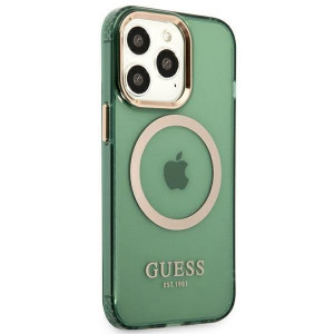 Оригинален полупрозрачен твърд гръб GUESS Gold Outline MagSafe GUHMP13LHTCMA - iPhone 13 Pro зелено каки - Img 4
