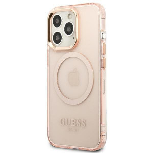 Оригинален полупрозрачен твърд гръб GUESS Gold Outline MagSafe GUHMP13LHTCMP - iPhone 13 Pro розов - Img 2