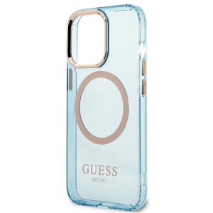 Оригинален полупрозрачен твърд гръб GUESS Gold Outline MagSafe GUHMP13XHTCMB - iPhone 13 Pro Max син - Img 6