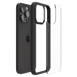 Оригинален прозрачен гръб с цветна рамка SPIGEN Crystal Hybrid - iPhone 15 Pro черен мат - Img 5