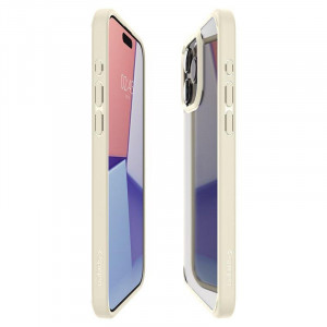 Оригинален прозрачен гръб с цветна рамка SPIGEN Crystal Hybrid - iPhone 15 Pro Max бежов - Img 14