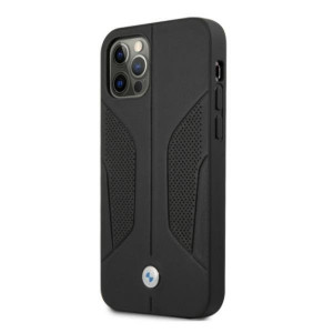 Оригинален твърд гръб от естествена кожа BMW Leather Perforate Sides BMHCP12LRSCSK - iPhone 12 Pro Max черен - Img 2