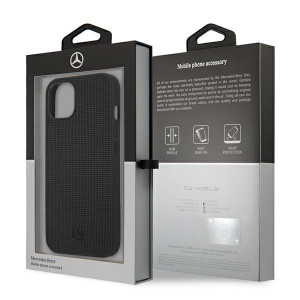 Оригинален твърд гръб с естествена кожа MERCEDES Metal Logo MEHCP13MMBLBK - iPhone 13 черен - Img 8