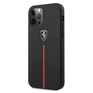 Оригинален твърд гръб FERRARI Off Track Leather Nylon Stripe FEOMSHCP12LBK - iPhone 12 Pro Max черен - Img 2