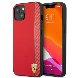 Оригинален твърд гръб FERRARI Track Carbon Stripe FESAXHCP13SRE - iPhone 13 mini червен - Img 1