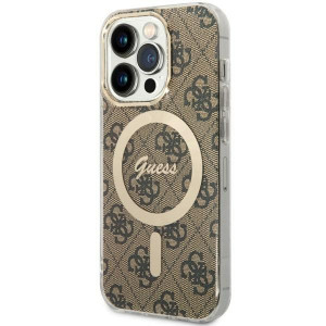 Оригинален твърд гръб GUESS 4G MagSafe GUHMP14LH4STW - iPhone 14 Pro кафяв - Img 1