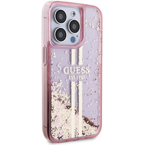 Оригинален твърд гръб GUESS Liquid Glitter Gold Stripes - iPhone 15 Pro розов - Img 4