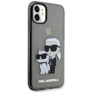 Оригинален твърд гръб KARL LAGERFELD Gliter Karl & Choupette KLHCN61HNKCTGK - iPhone 11 черен - Img 4