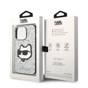 Оригинален твърд гръб KARL LAGERFELD Glitter Choupette Patch KLHCP14LG2CPS - iPhone 14 Pro сребрист - Img 8