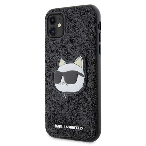Оригинален твърд гръб KARL LAGERFELD Glitter Choupette Patch KLHCN61G2CPK - iPhone 11 черен - Img 2