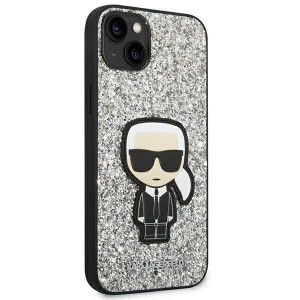 Оригинален твърд гръб KARL LAGERFELD Glitter Flakes Ikonik KLHCP14SGFKPG - iPhone 14 сребрист - Img 4