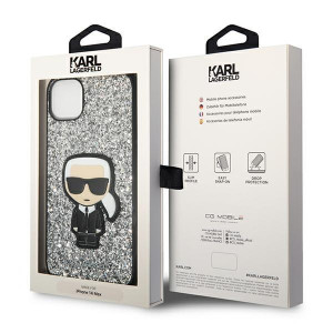 Оригинален твърд гръб KARL LAGERFELD Glitter Flakes Ikonik KLHCP14SGFKPG - iPhone 14 сребрист - Img 8