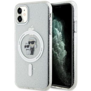 Оригинален твърд гръб KARL LAGERFELD Karl & Choupette Glitter MagSafe KLHMN61HGKCNOT - iPhone 11 прозрачен - Img 1