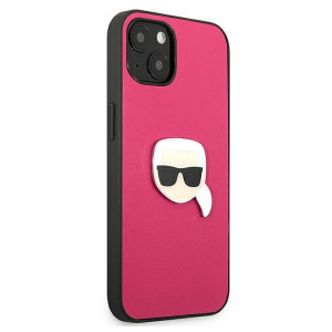 Оригинален твърд гръб KARL LAGERFELD Leather Ikonik Karl's Head Metal KLHCP13SPKMP - iPhone 13 mini розов - Img 4