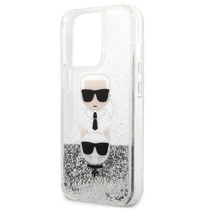 Оригинален твърд гръб KARL LAGERFELD Liquid Glitter Karl & Choupette Head KLHCP13LKICGLS - iPhone 13 Pro сребрист - Img 6