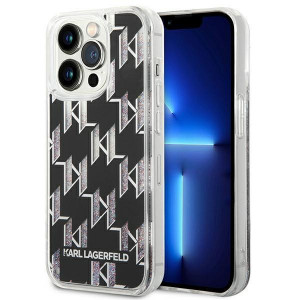 Оригинален твърд гръб KARL LAGERFELD Liquid Glitter Monogram KLHCP14LLMNMK - iPhone 14 Pro черен - Img 1