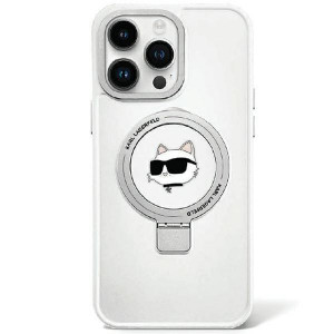 Оригинален твърд гръб KARL LAGERFELD Ring Stand Choupette Head MagSafe KLHMP15MHMRSCHH - iPhone 15 Plus бял
