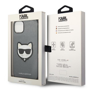 Оригинален твърд гръб KARL LAGERFELD Saffiano Choupette Head Patch KLHCP14SSAPCHG - iPhone 14 сребрист - Img 8