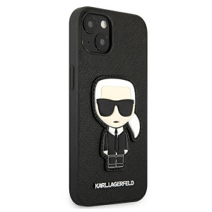 Оригинален твърд гръб KARL LAGERFELD Saffiano Ikonik Karl's Patch KLHCP13SOKPK - iPhone 13 mini черен - Img 4