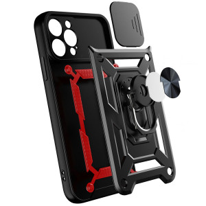 Подсилен гръб Hybrid Armor Camshield с подвижно покритие за камерата и стойка - Vivo V25 / X80 Lite черен - Img 8