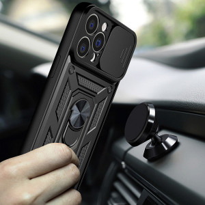 Подсилен гръб Hybrid Armor Camshield с подвижно покритие за камерата и стойка - Moto g62 5G черен - Img 2