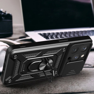 Подсилен гръб Hybrid Armor Camshield с подвижно покритие за камерата и стойка - iPhone 15 Pro Max розов - Img 4