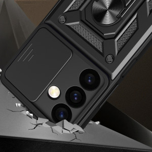 Подсилен гръб Hybrid Armor Camshield с подвижно покритие за камерата и стойка - Samsung Galaxy S24 черен - Img 4