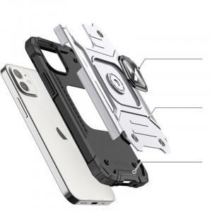 Подсилен гръб WOZINSKY Ring Armor със стойка - iPhone 14 сребрист - Img 4