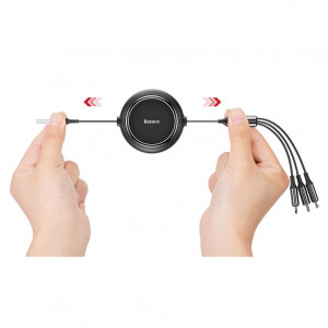 Прибиращ се кабел за зареждане и данни BASEUS Golden Loop 3in1 USB кабел Type A към micro USB / Lightning / USB Type C 3.5A 35cm-10.2m черен (CAMLT-JH01) - Img 8